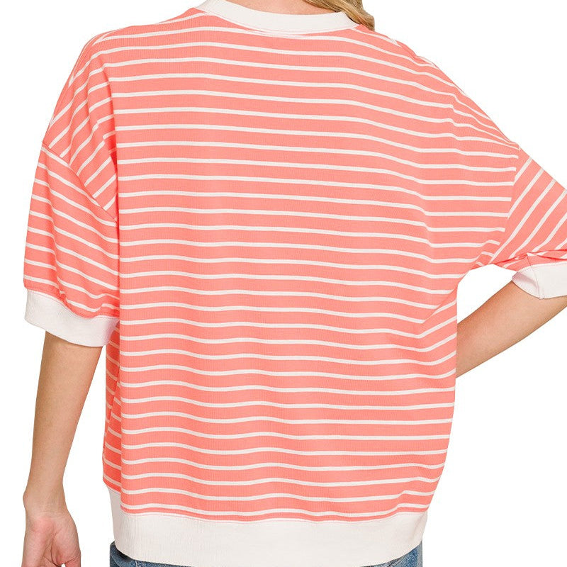Simply Striped Pullover| Coral