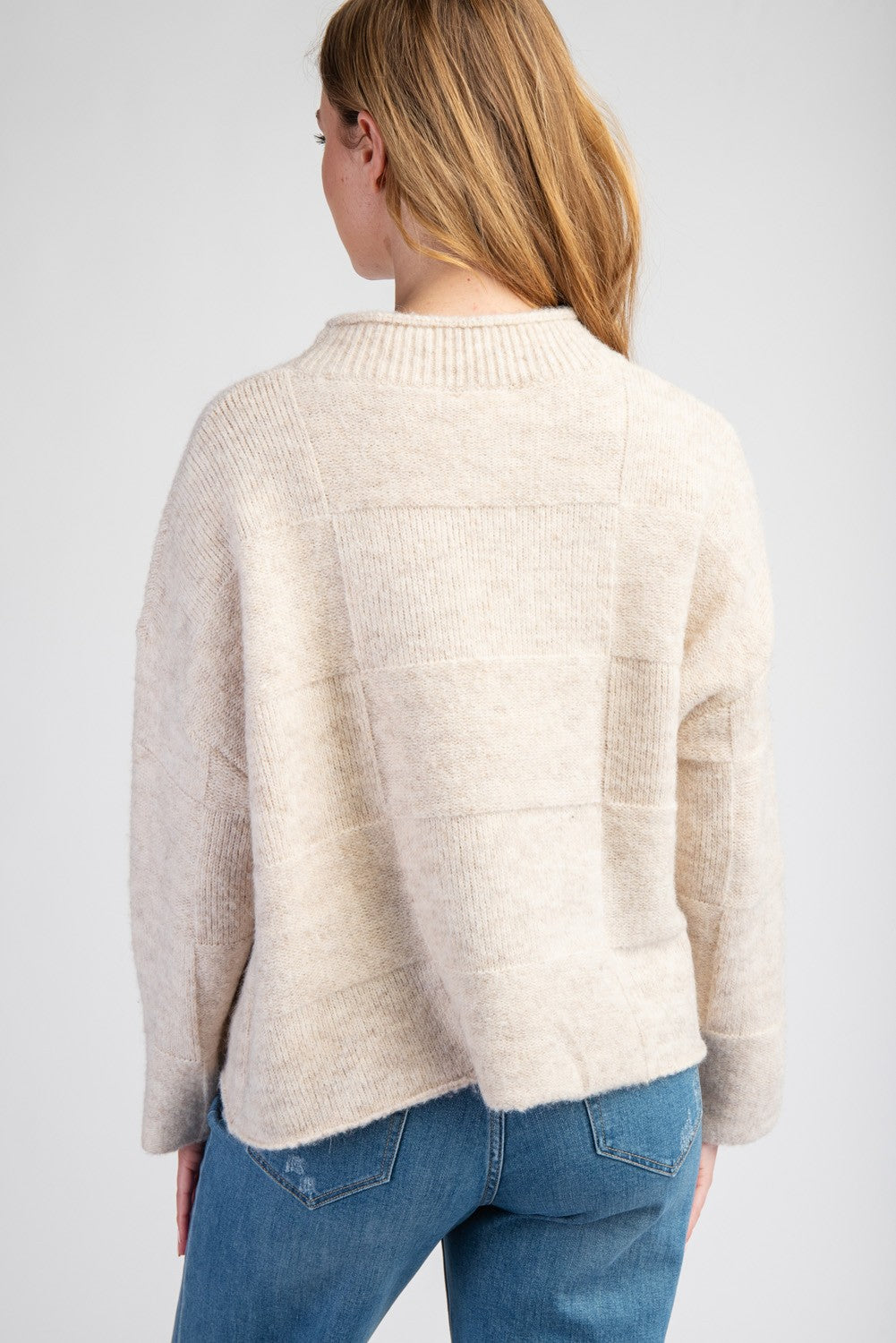 Tone-on-Tone Checker Mock Neck