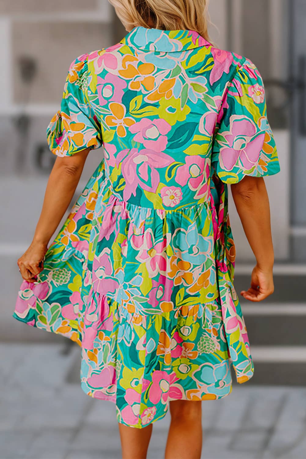 Women Floral Print Collared Loose Babydoll Mini Dress | S-XL: Missy / As shown / M