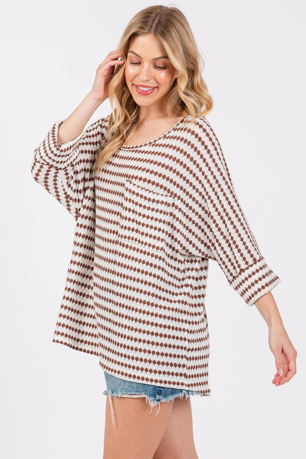 Knit Striped Round Neckline Top / TY12894SB: BLACK / S-M-L-XL (2-2-2-2)