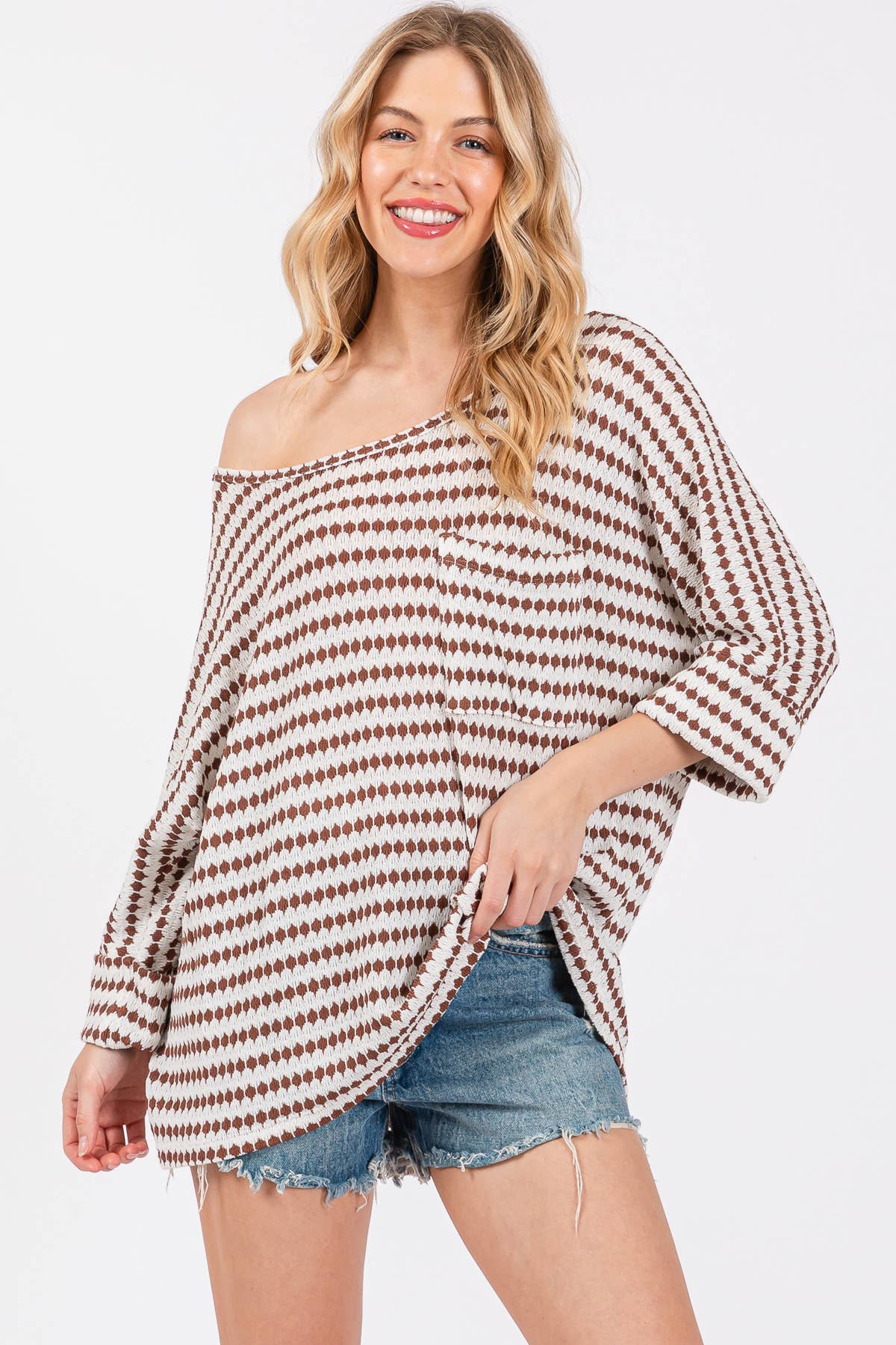 Knit Striped Round Neckline Top / TY12894SB: BLACK / S-M-L-XL (2-2-2-2)