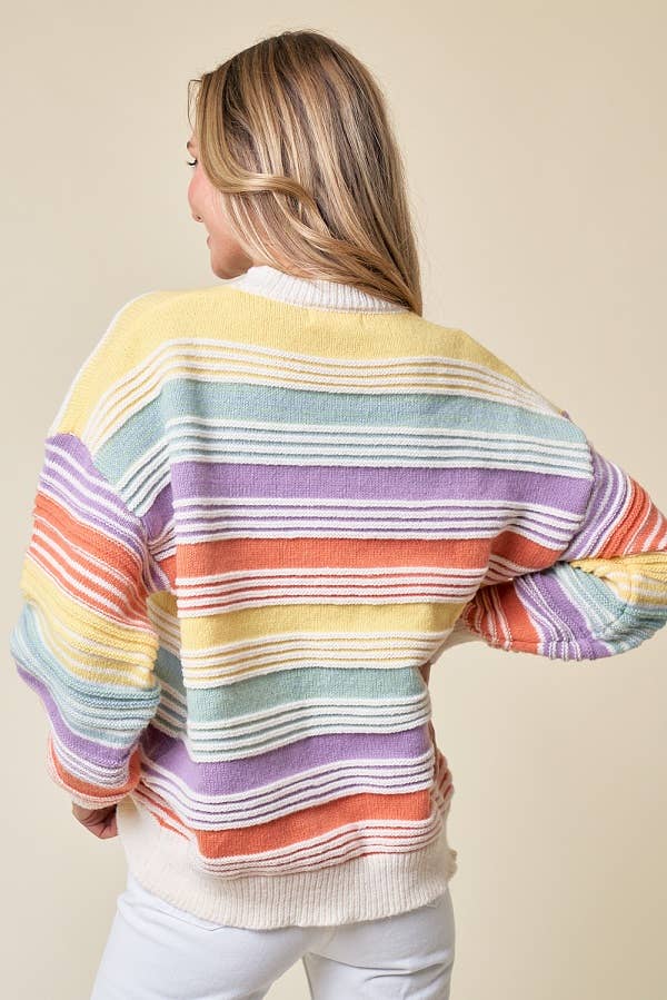 CLMT1209-Over the Rainbow striped sweater: MULTI / L