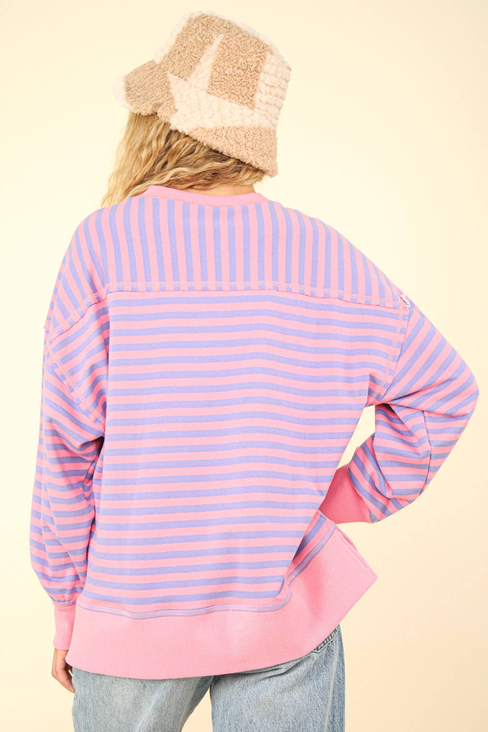 NT11927-Stripe Comfy Casual Oversized Knit Top: BLACK/WHITE / S-M-L/2-2-2