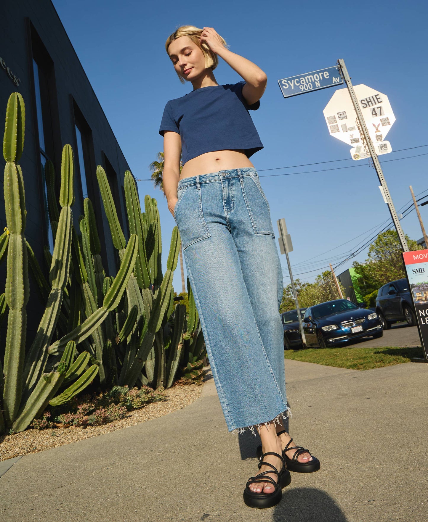 HIGH RISE CROP CARPENTER WIDE JEANS LV1439: SOLICITOUS / 30