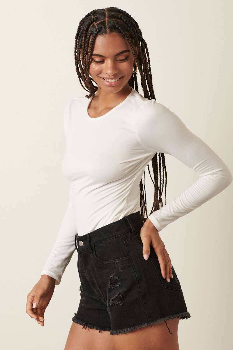 T10338-DTY LONG SLEEVE BODYSUIT: IVORY / M