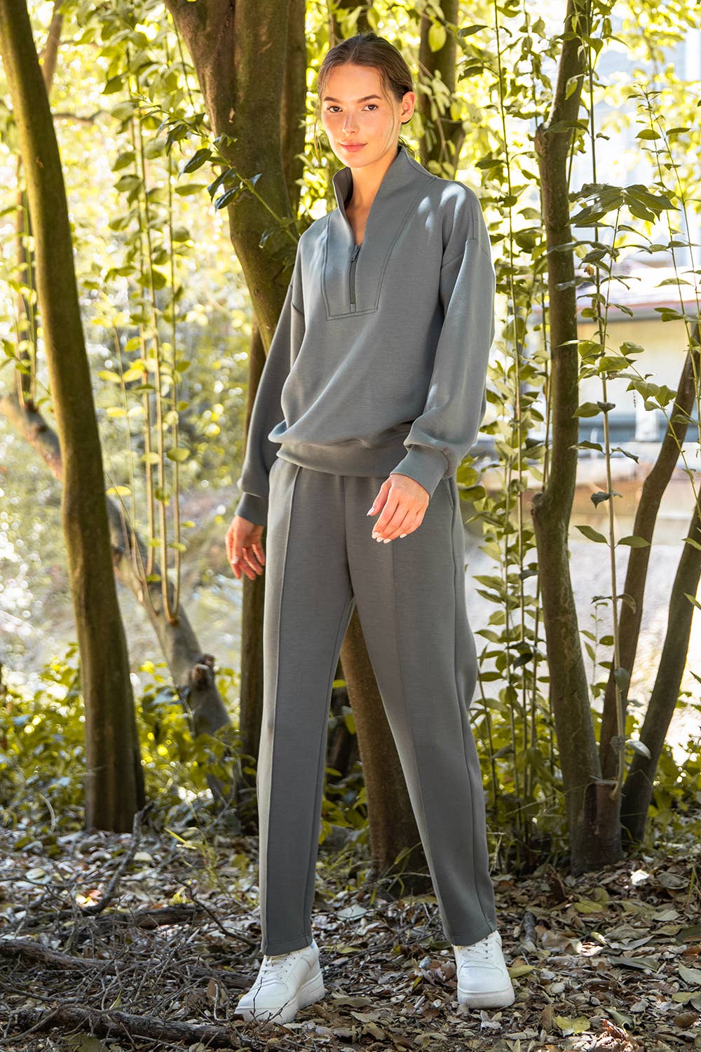 MODAL POLY SPAN SCUBA PINTUCK PANT: Mocha / S