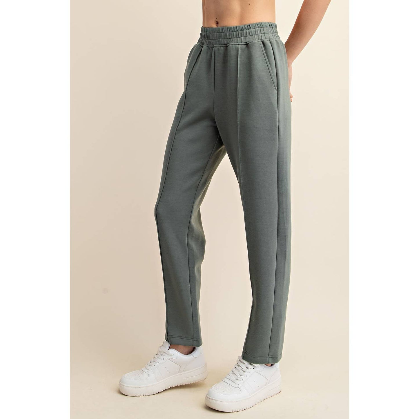 MODAL POLY SPAN SCUBA PINTUCK PANT: Mocha / S