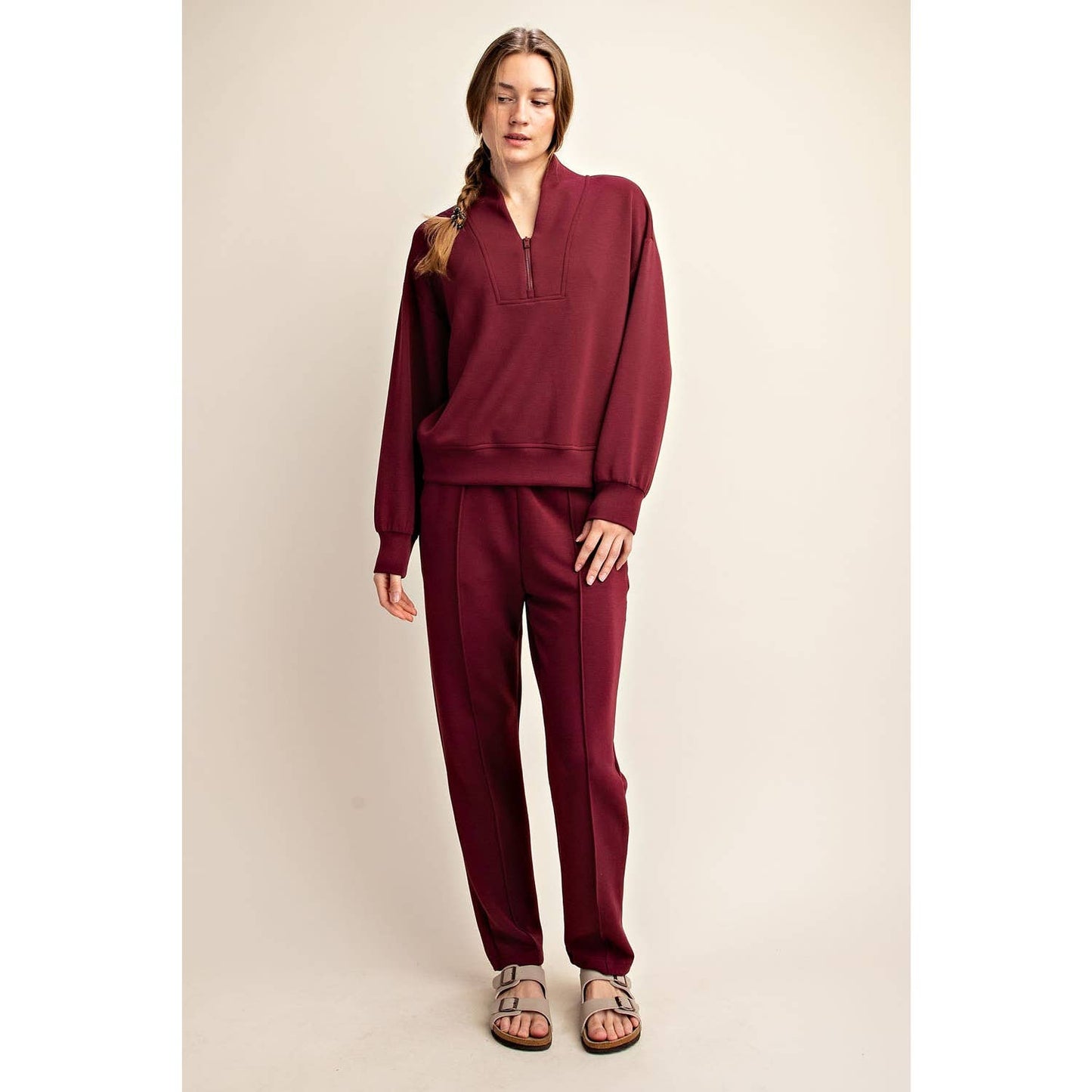 MODAL POLY SPAN SCUBA PINTUCK PANT: Mocha / S
