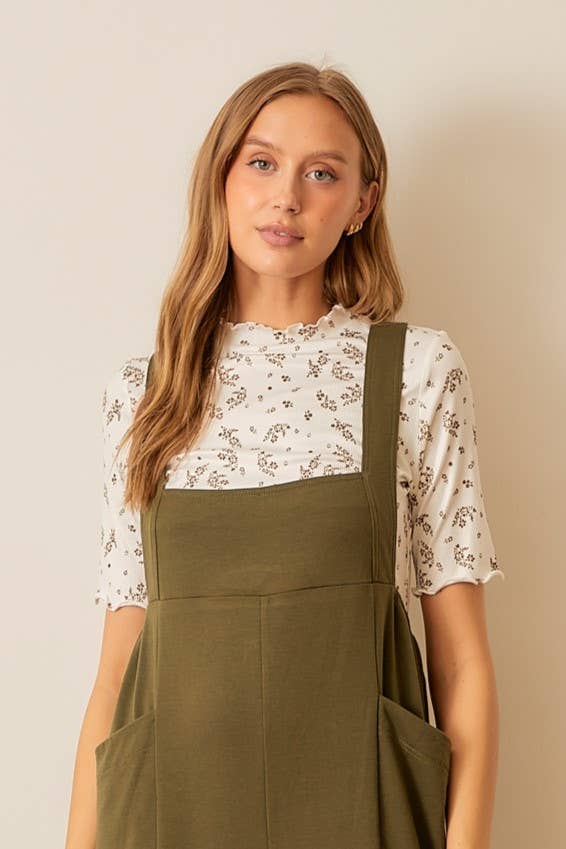 FLORAL PRINTED RIB KNIT LETTUCE EDGE TOP: IVORY / L
