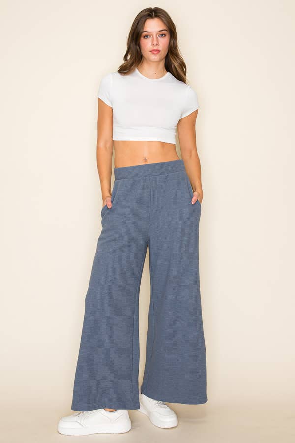 CLOUDY KNIT WIDE-LEGGED PANTS: Black / L