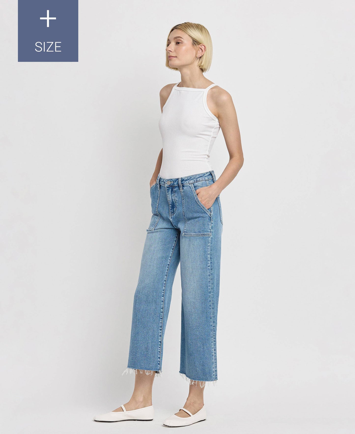 PLUS SIZE HIGH RISE CROP CARPENTER WIDE JEANS LV1439-P: SOLICITOUS / 18