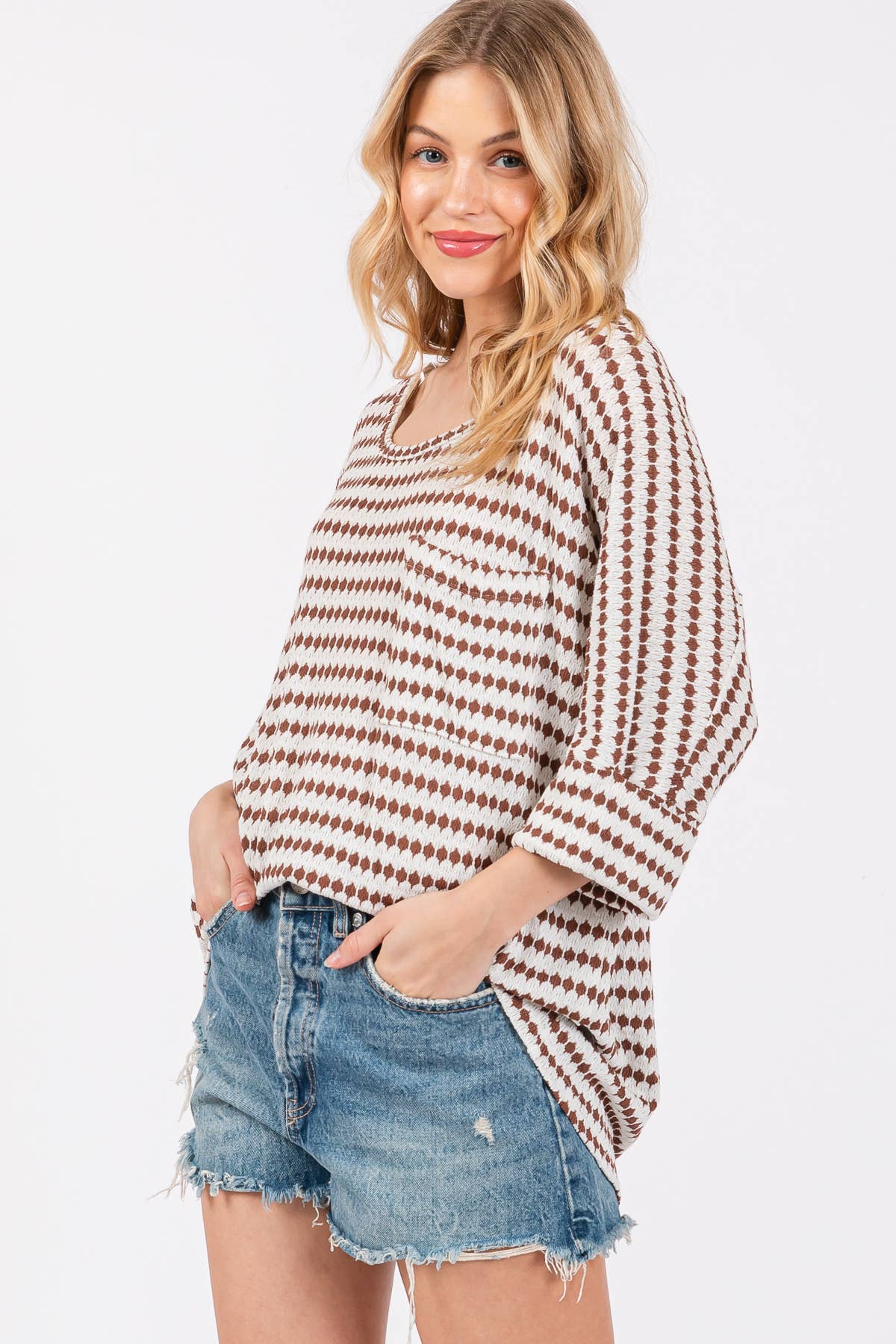 Knit Striped Round Neckline Top / TY12894SB: BLACK / S-M-L-XL (2-2-2-2)