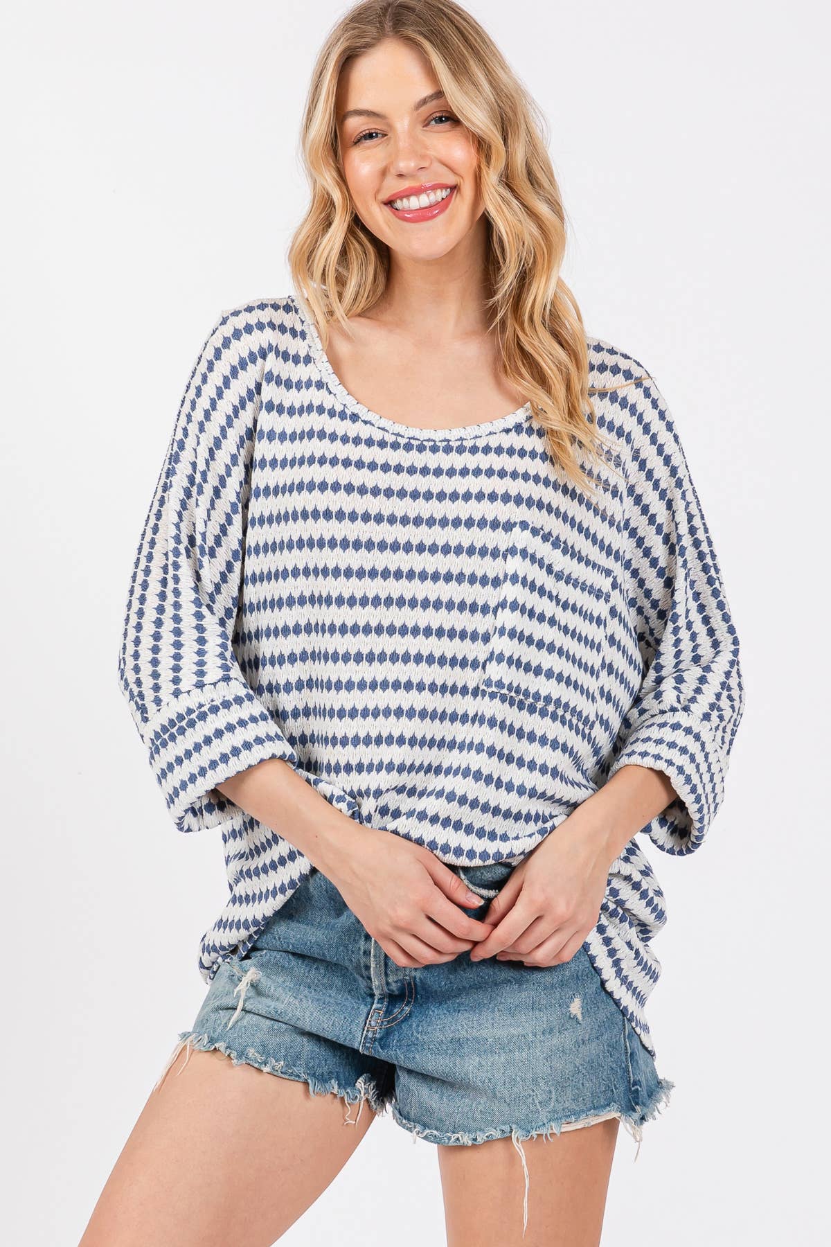 Knit Striped Round Neckline Top / TY12894SB: BLACK / S-M-L-XL (2-2-2-2)