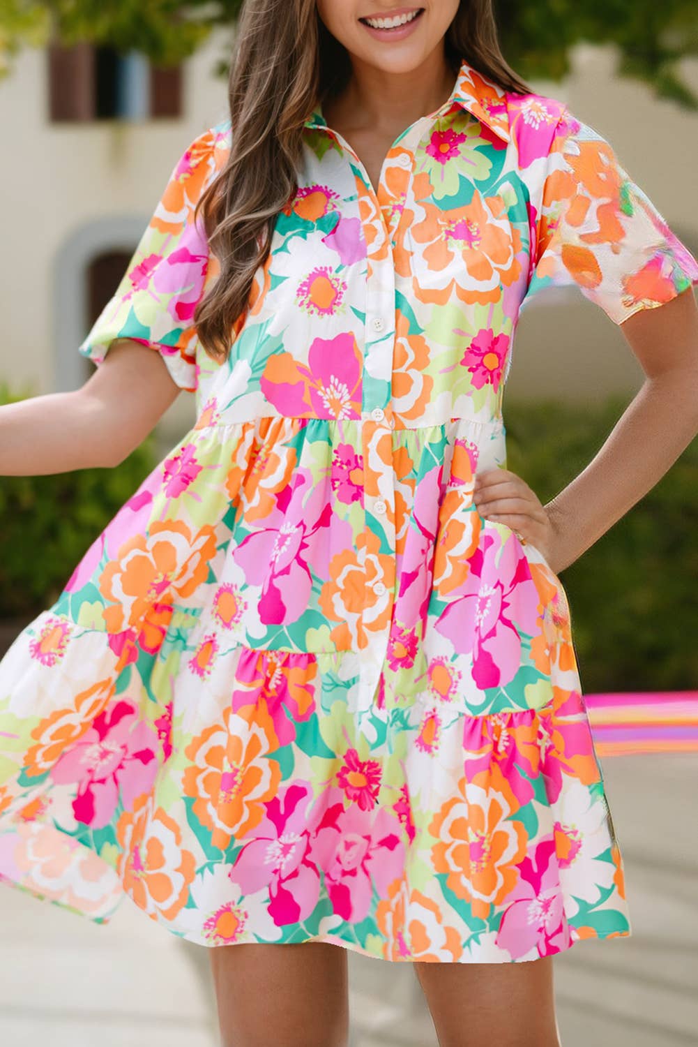 Women Floral Print Collared Loose Babydoll Mini Dress | S-XL: Missy / As shown / XL