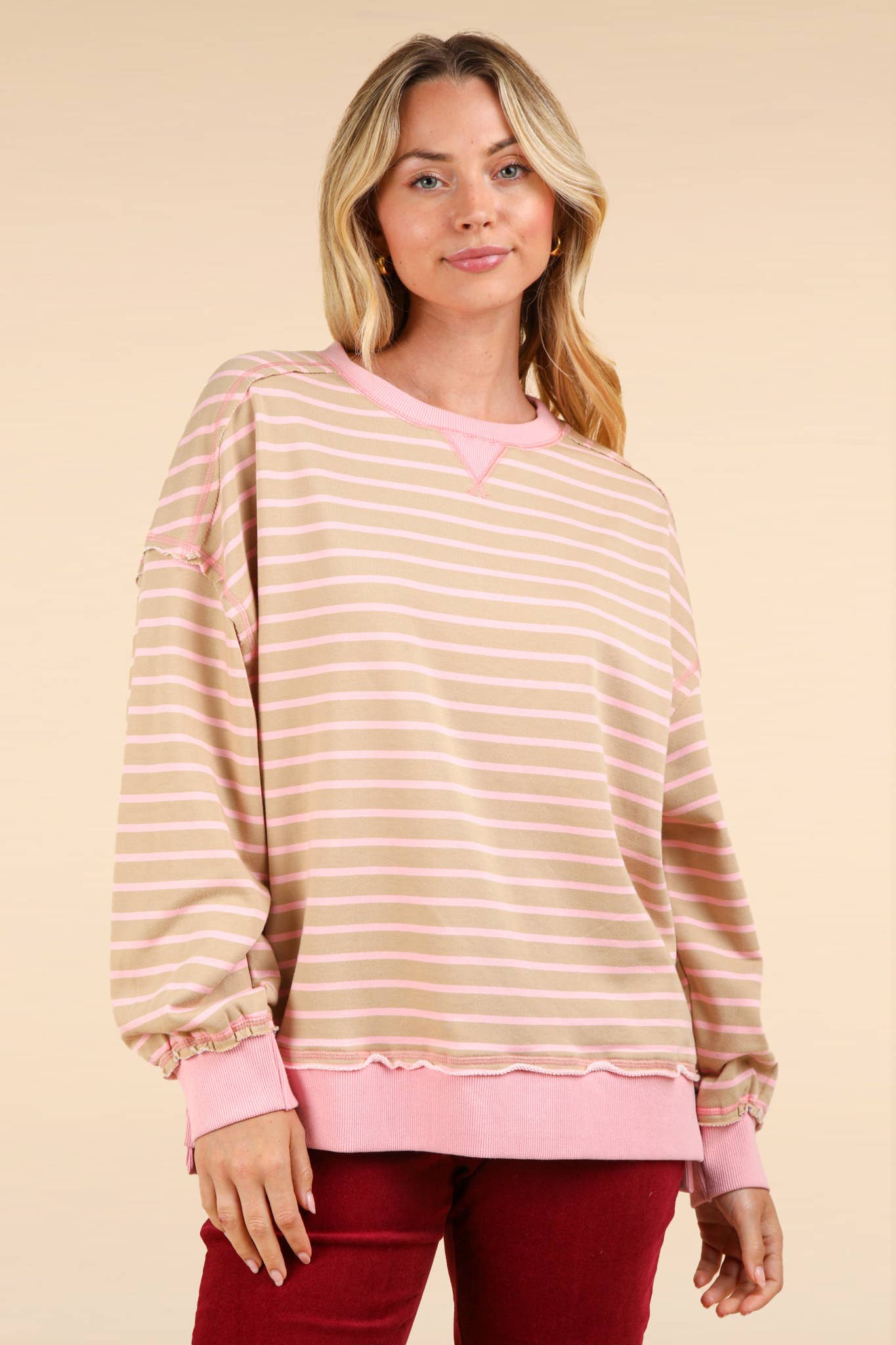 NT11927-Stripe Comfy Casual Oversized Knit Top: BLACK/WHITE / S-M-L/2-2-2