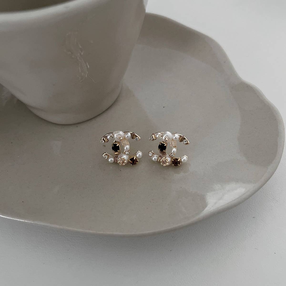 IRREGULAR ZIRCON PEARL EARRINGS_CWAJE1289: GOLD / (OS) 2