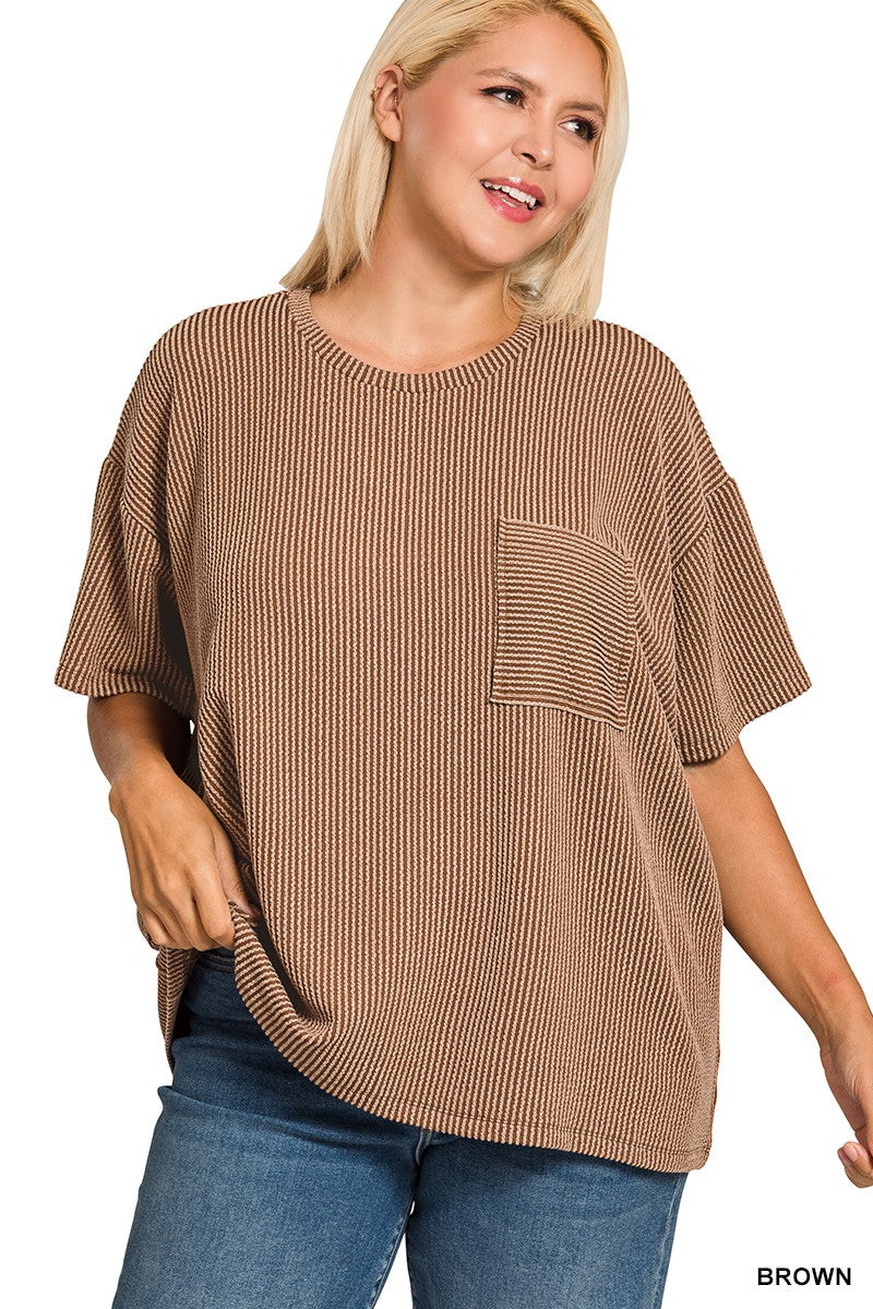 Breezy Ribbed Tee (Brown)