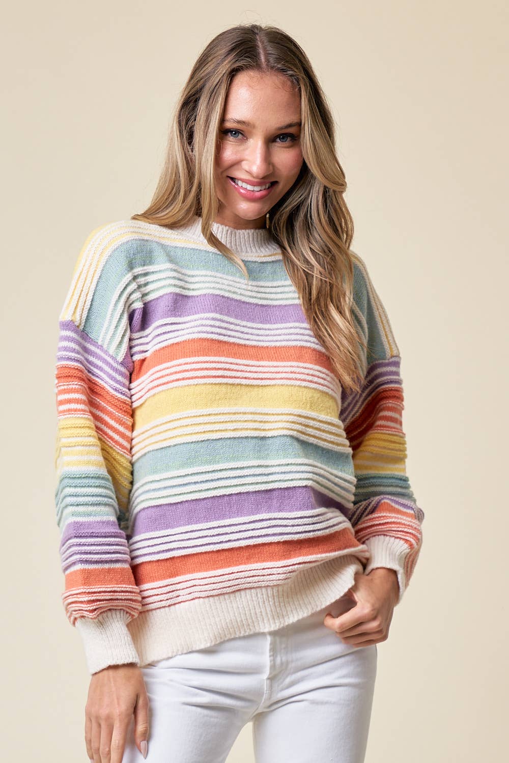 CLMT1209-Over the Rainbow striped sweater: MULTI / L