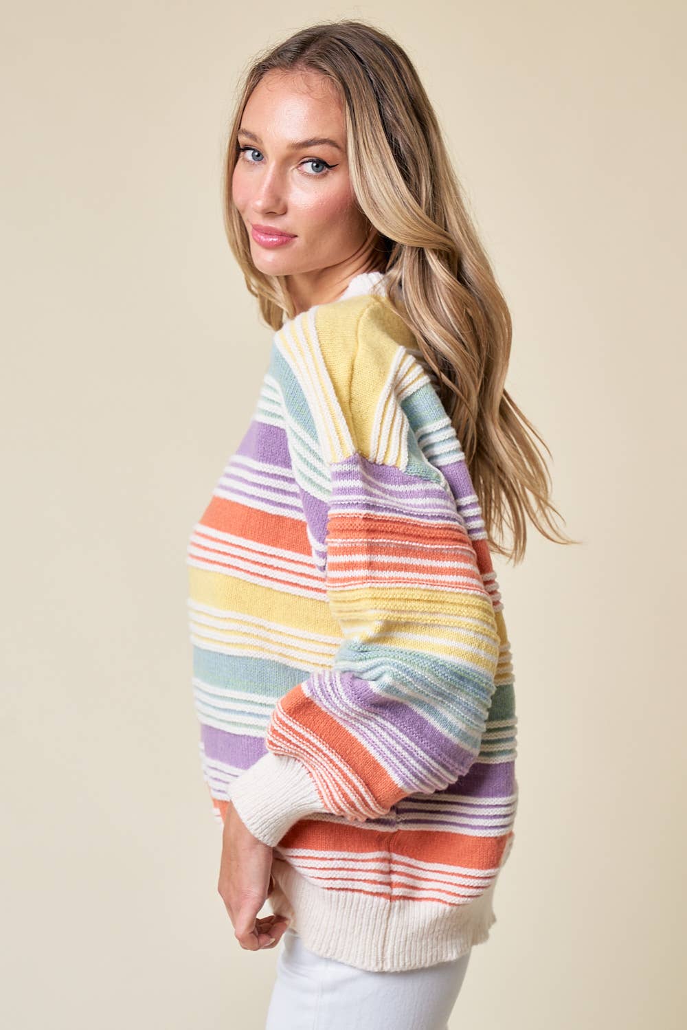 CLMT1209-Over the Rainbow striped sweater: MULTI / L
