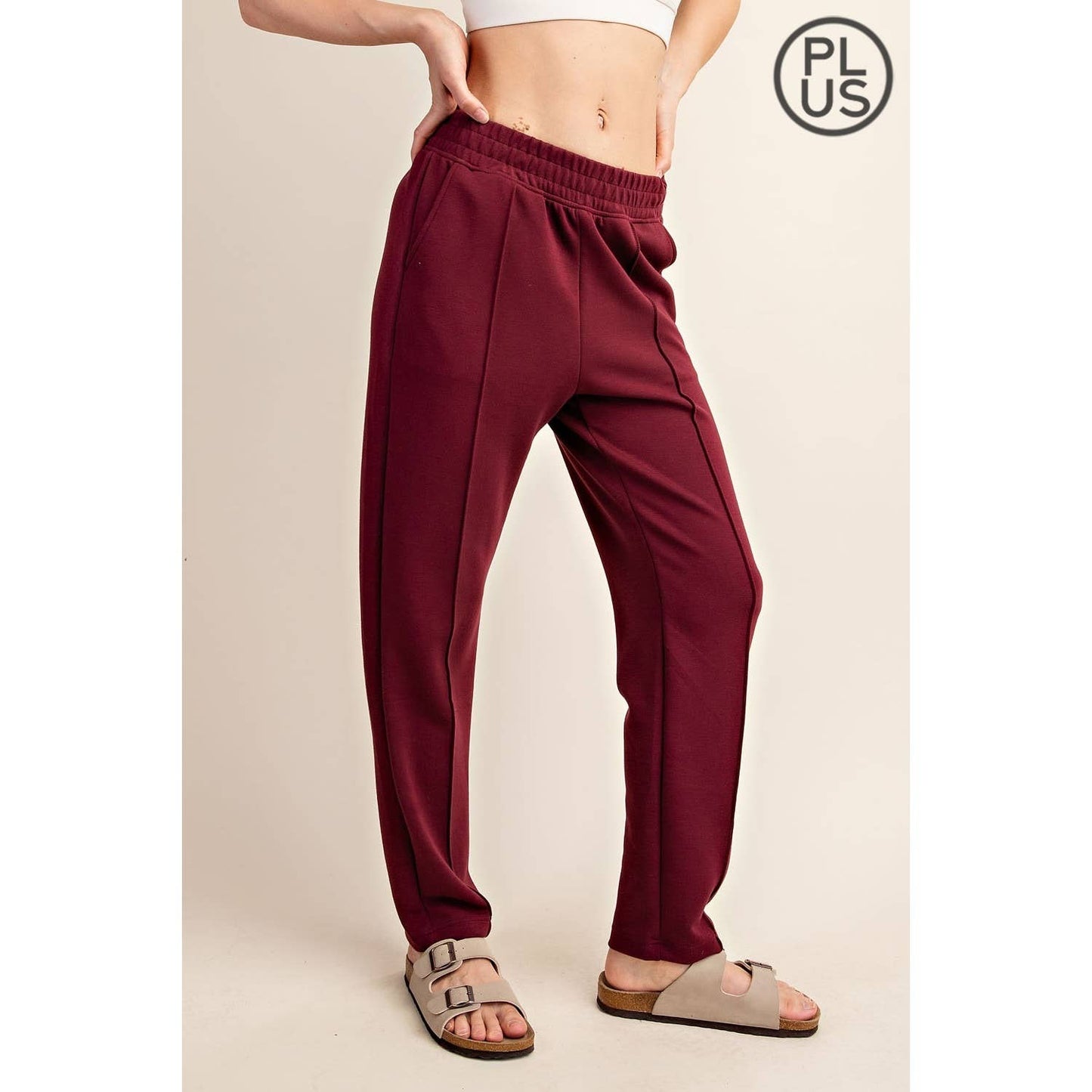 PLUS SIZE MODAL POLY SPAN SCUBA PINTUCK PANT: Mocha / 2X