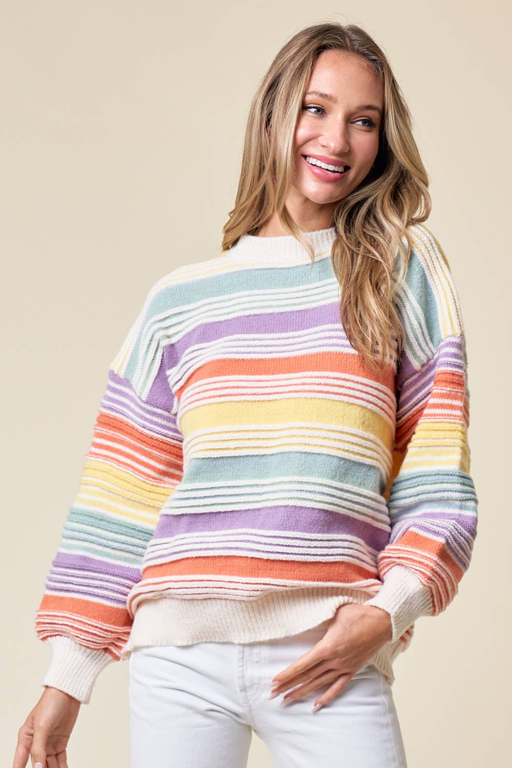 CLMT1209-Over the Rainbow striped sweater: MULTI / L