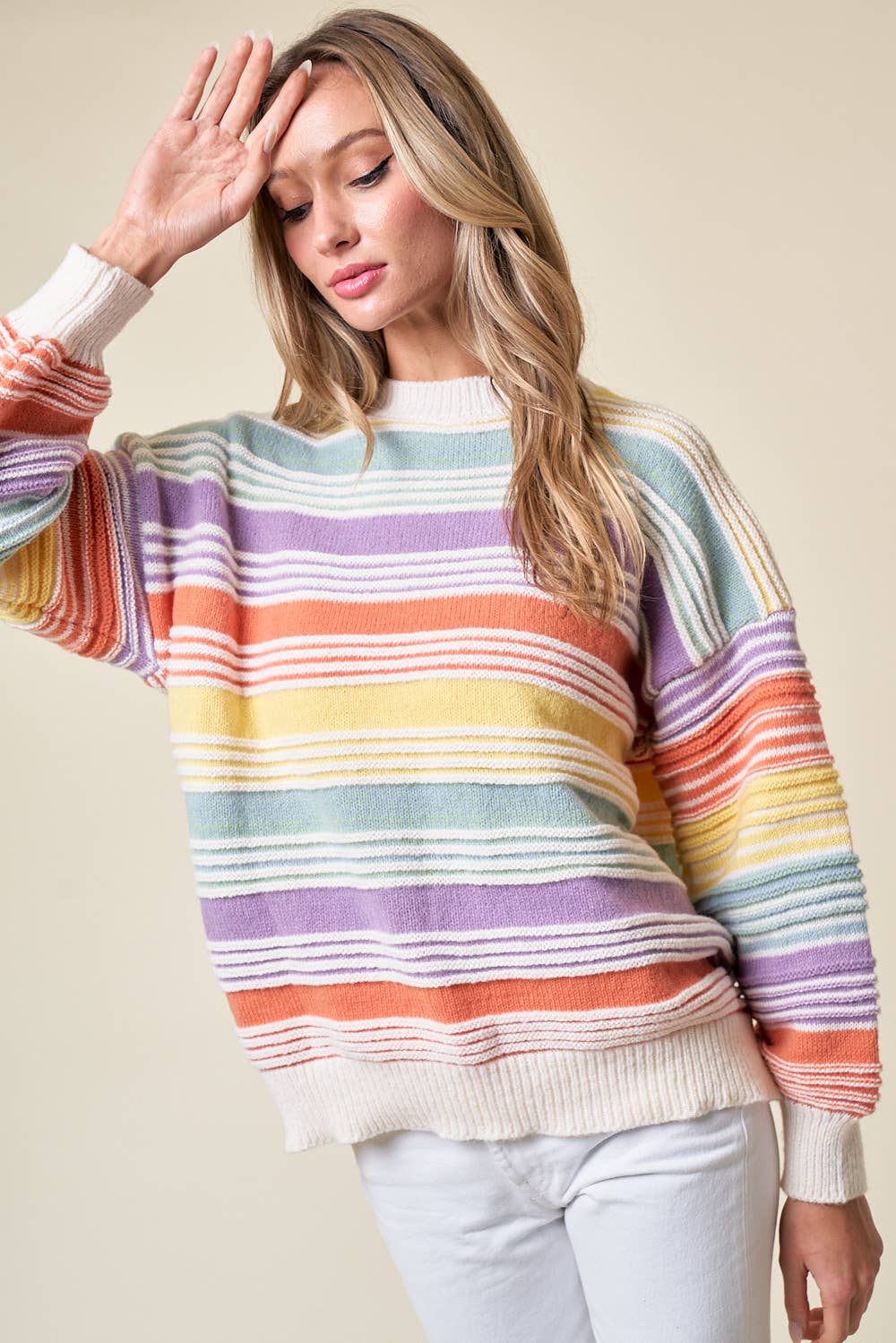 CLMT1209-Over the Rainbow striped sweater: MULTI / L