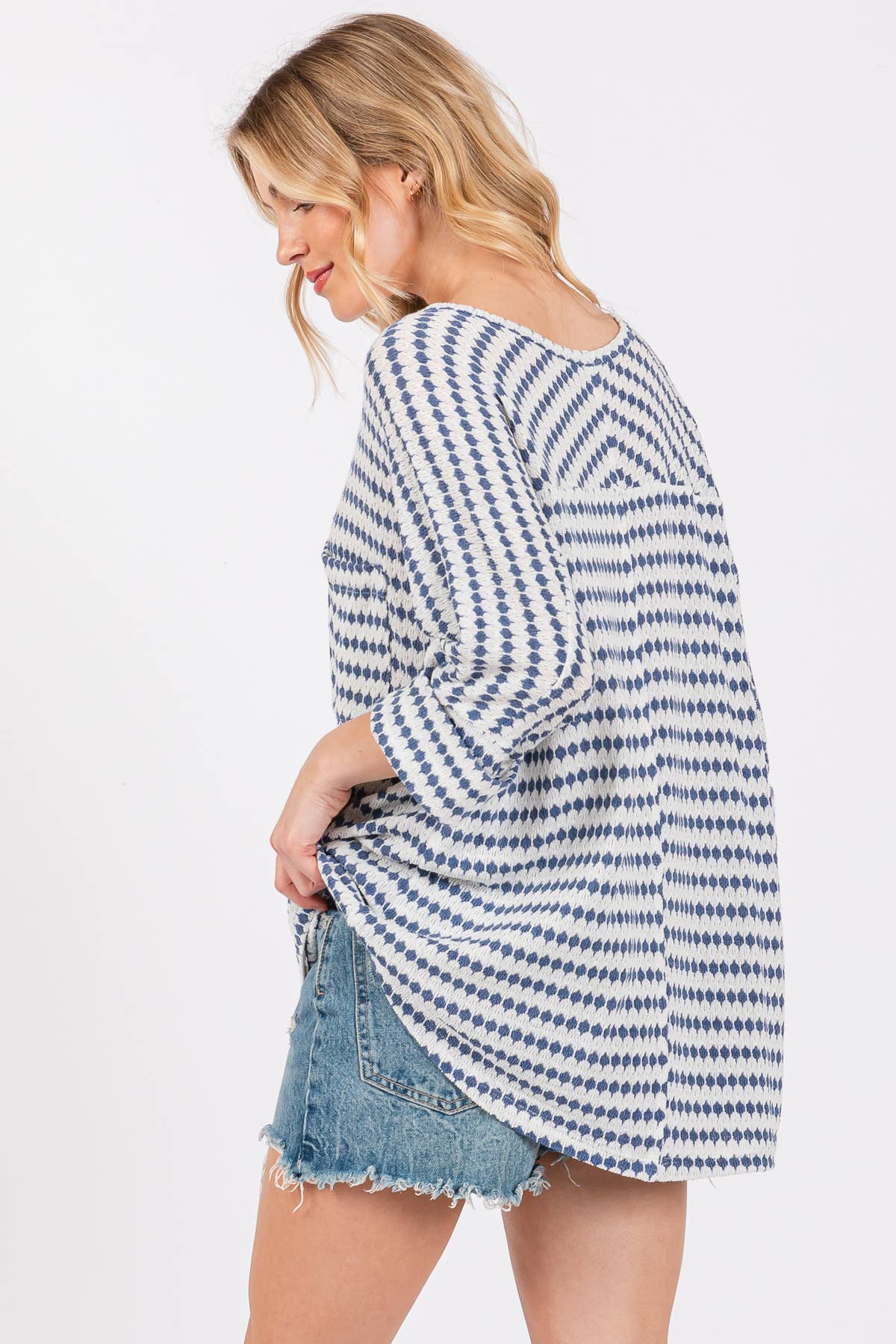 Knit Striped Round Neckline Top / TY12894SB: BLACK / S-M-L-XL (2-2-2-2)