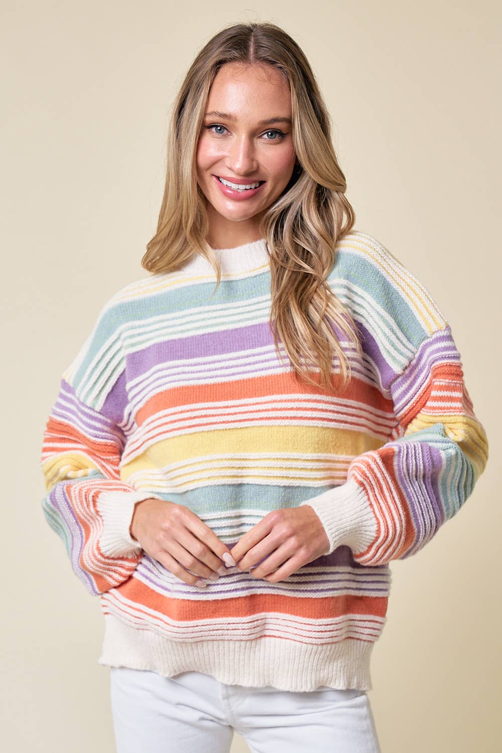 CLMT1209-Over the Rainbow striped sweater: MULTI / L