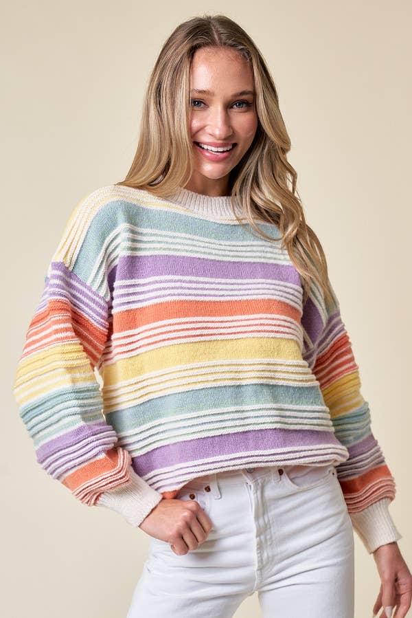 CLMT1209-Over the Rainbow striped sweater: MULTI / L
