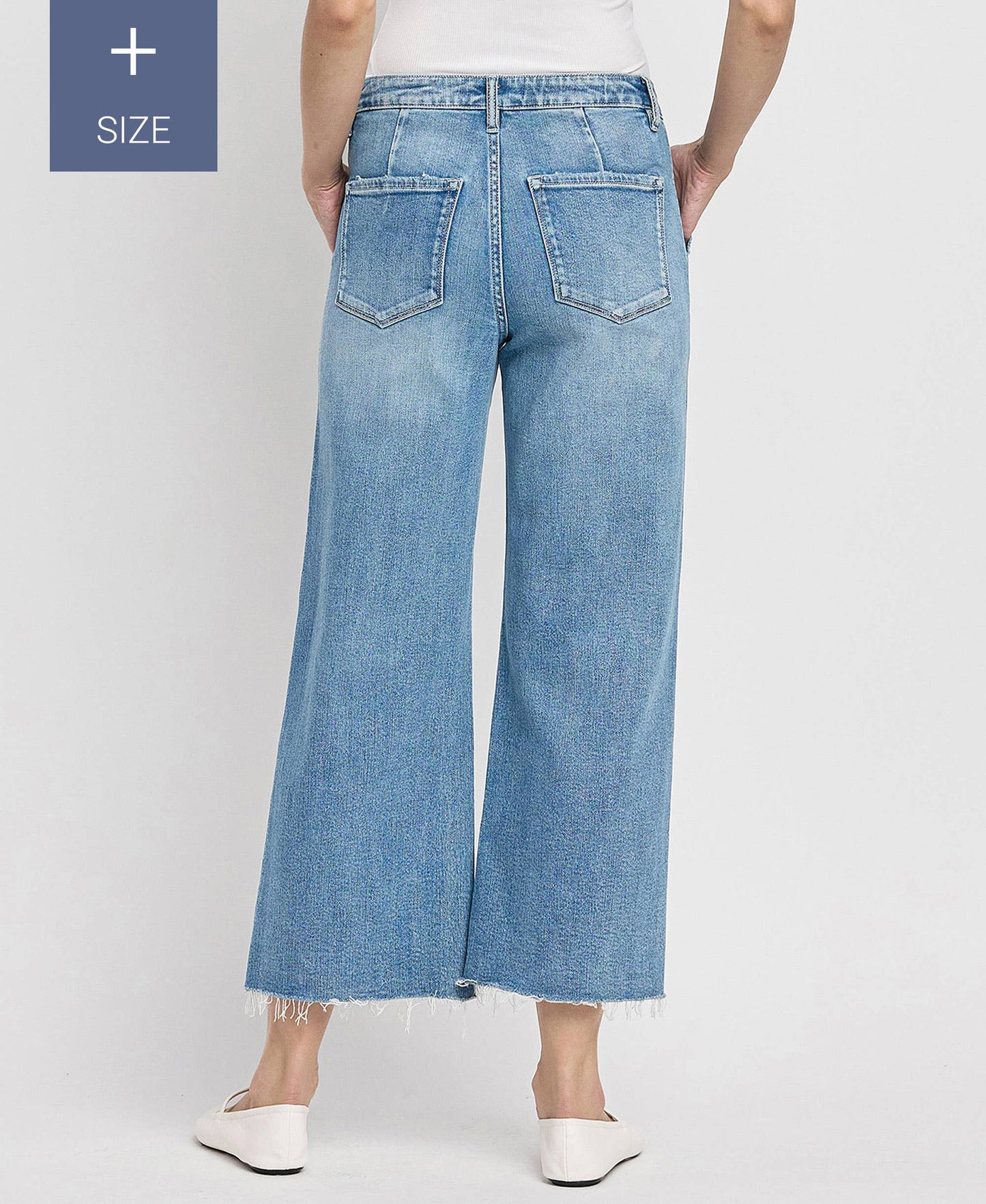 PLUS SIZE HIGH RISE CROP CARPENTER WIDE JEANS LV1439-P: SOLICITOUS / 18