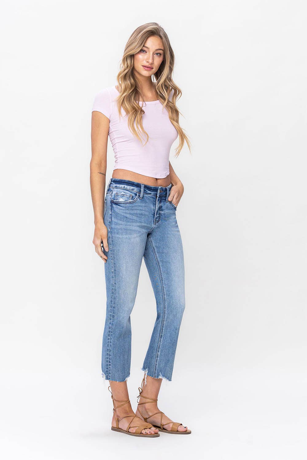 MID RISE REGULAR CROPPED STRAIGHT JEANS LV1179: TRANSPARENT / 24