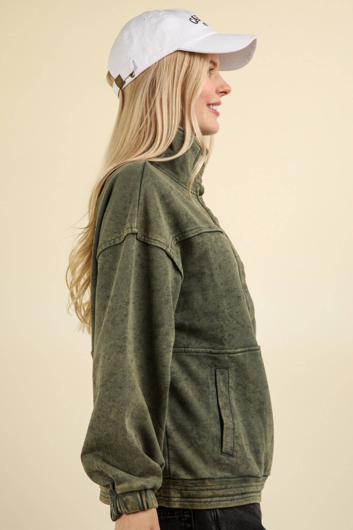 NT11902-Mineral Washed Button Down Knit Sweatshirt Top: DENIM / S-M-L/2-2-2