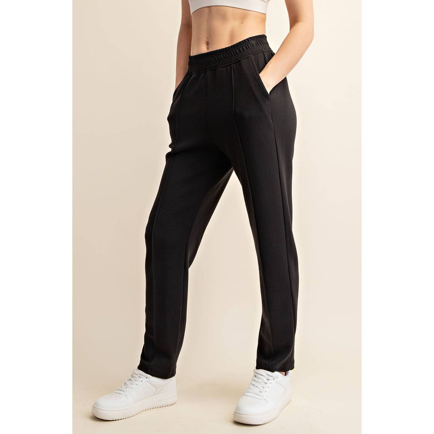 MODAL POLY SPAN SCUBA PINTUCK PANT: Mocha / S