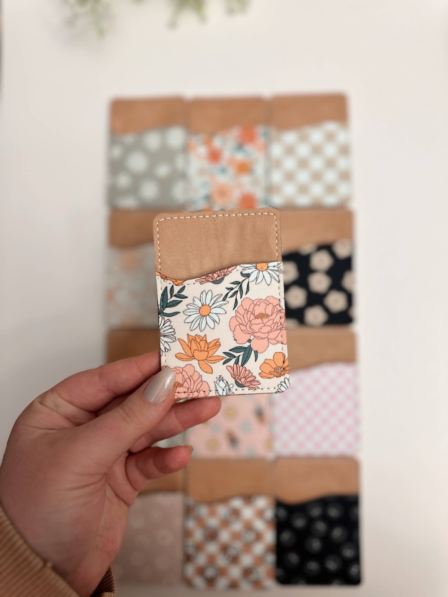 Phone Wallet, Card Holder, Stick on Phone Wallet,: #2 Colorful Flowers
