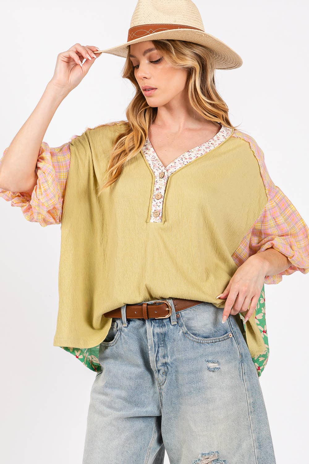 BUBBLE SHORT SLEEVE MIX MATCH TOP (ST7021): SAGE / S-M-L