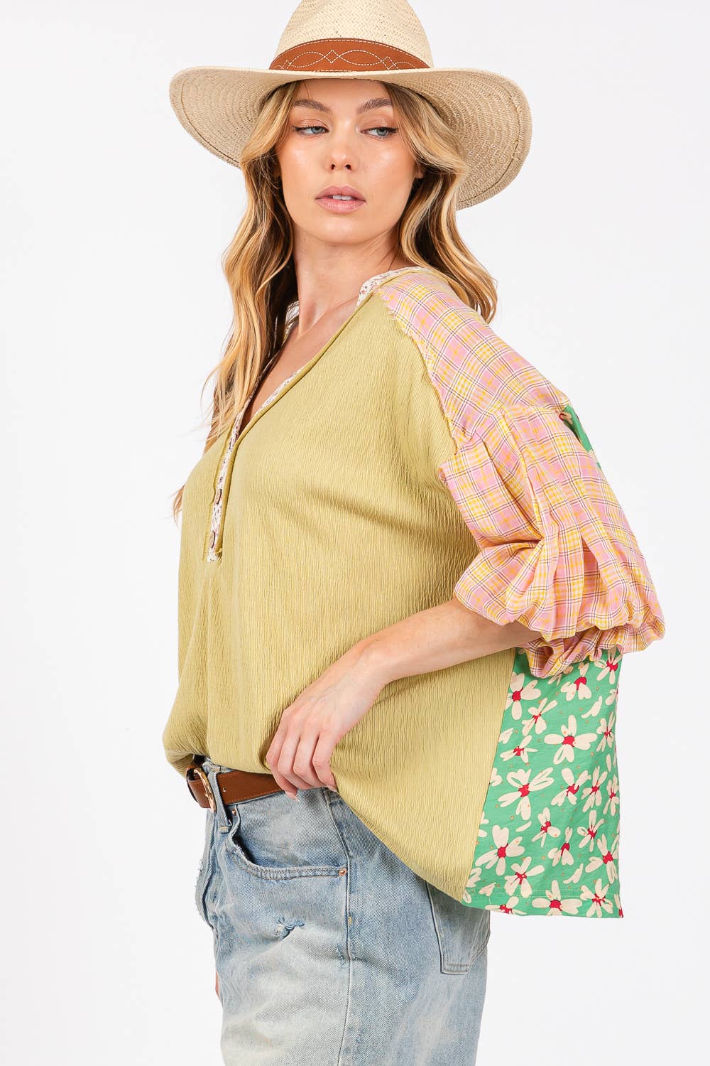 BUBBLE SHORT SLEEVE MIX MATCH TOP (ST7021): SAGE / S-M-L