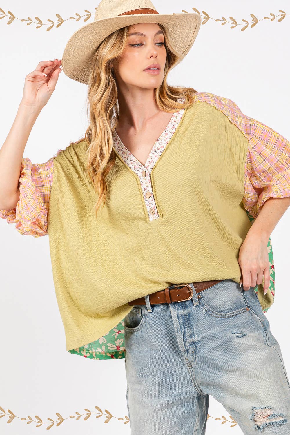 BUBBLE SHORT SLEEVE MIX MATCH TOP (ST7021): SAGE / S-M-L