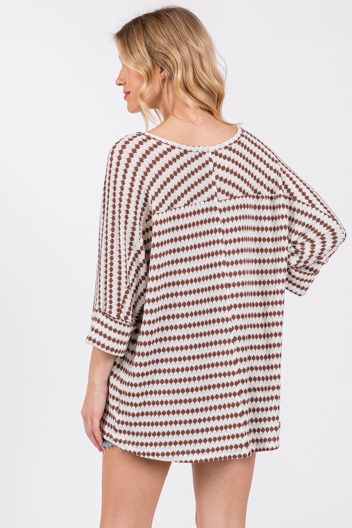 Knit Striped Round Neckline Top / TY12894SB: BLACK / S-M-L-XL (2-2-2-2)