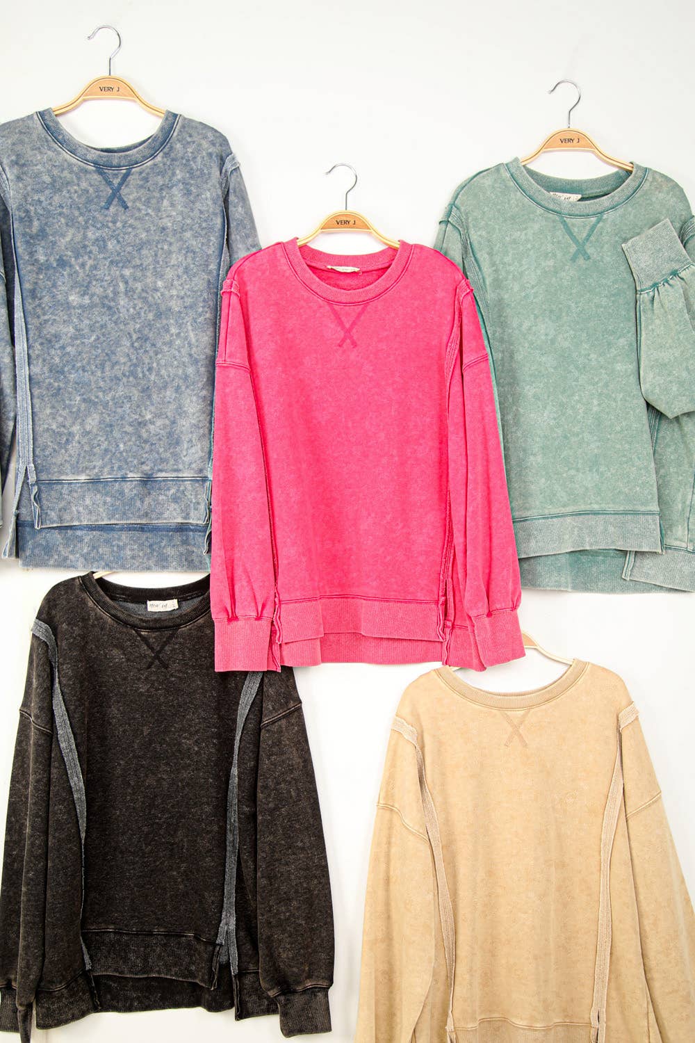 NT11399-Mineral Washed French Terry Oversized Knit Top: Black / S-M-L/2-2-2