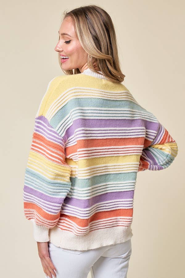CLMT1209-Over the Rainbow striped sweater: MULTI / L