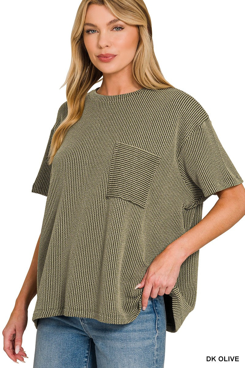 Breezy Ribbed Tee (Olive)