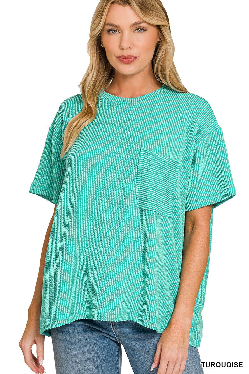 Breezy Ribbed Tee (Teal)