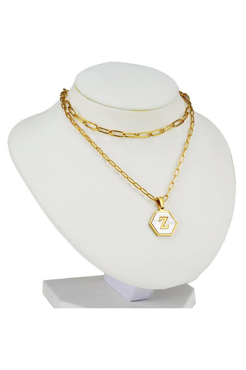DOUBLE CHAIN HEXAGON INITIALS NECKLACE_CWAJE221
