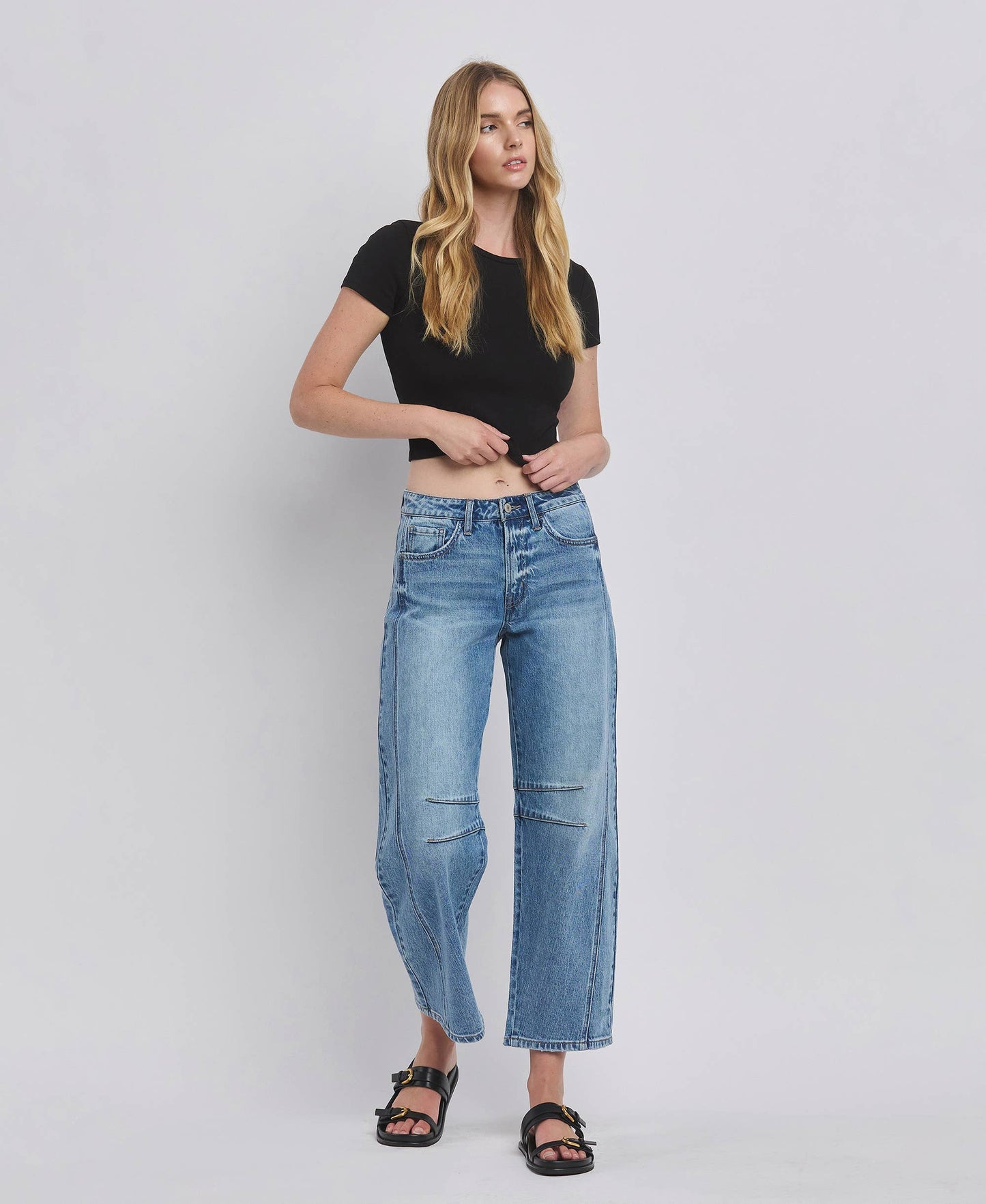 HIGH RISE BARREL LEG JEANS T6514: TINGLE / 26
