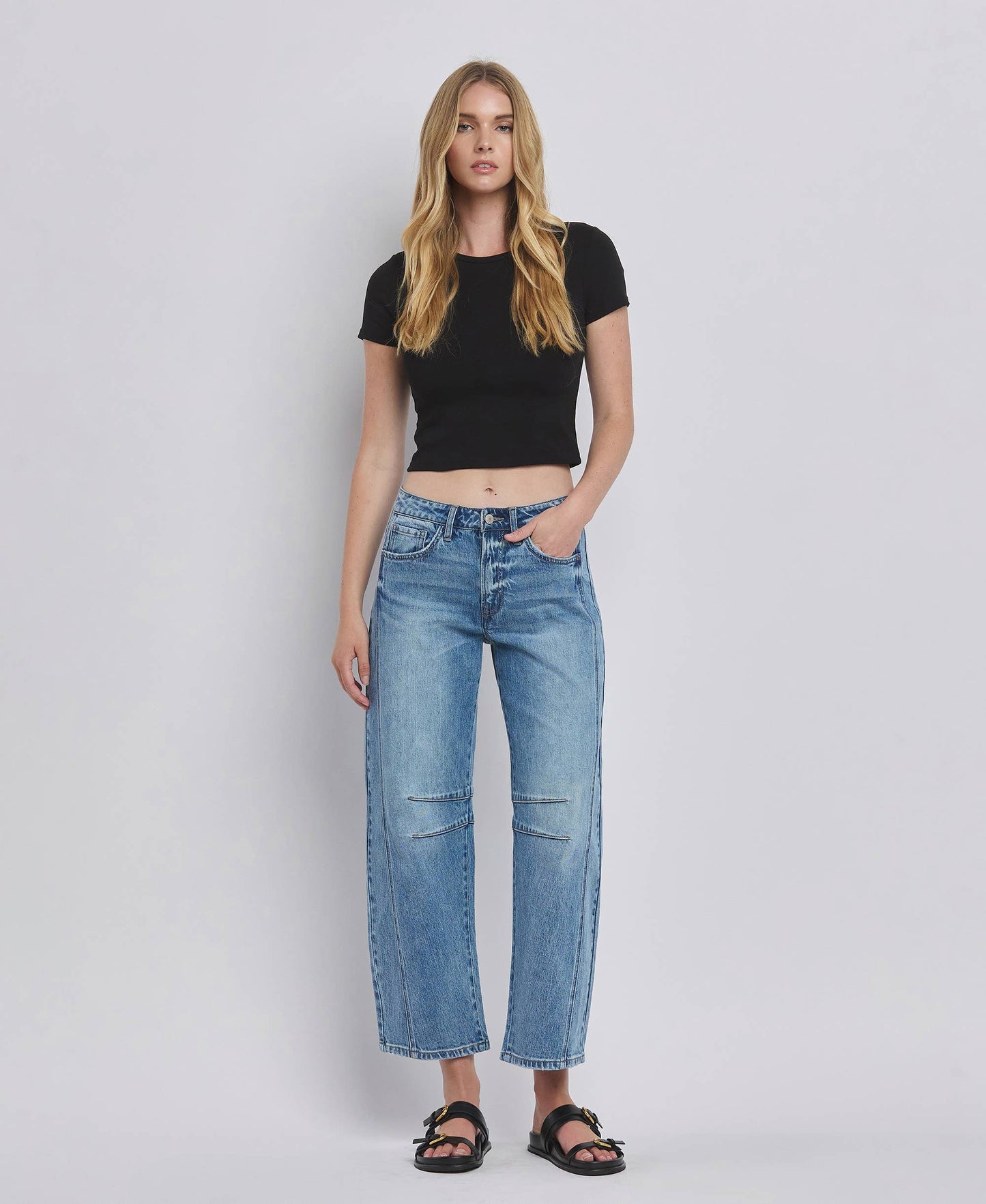 HIGH RISE BARREL LEG JEANS T6514: TINGLE / 26