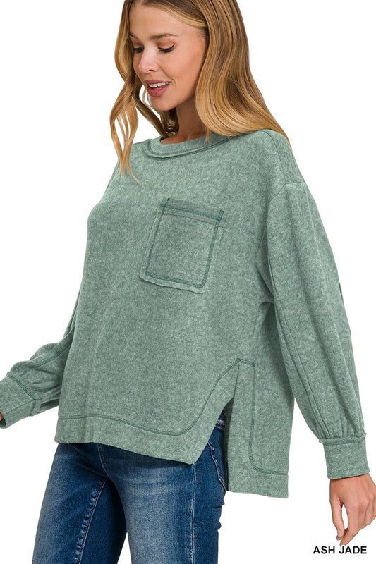 Winter Green Hi-Lo Round Neck Sweater