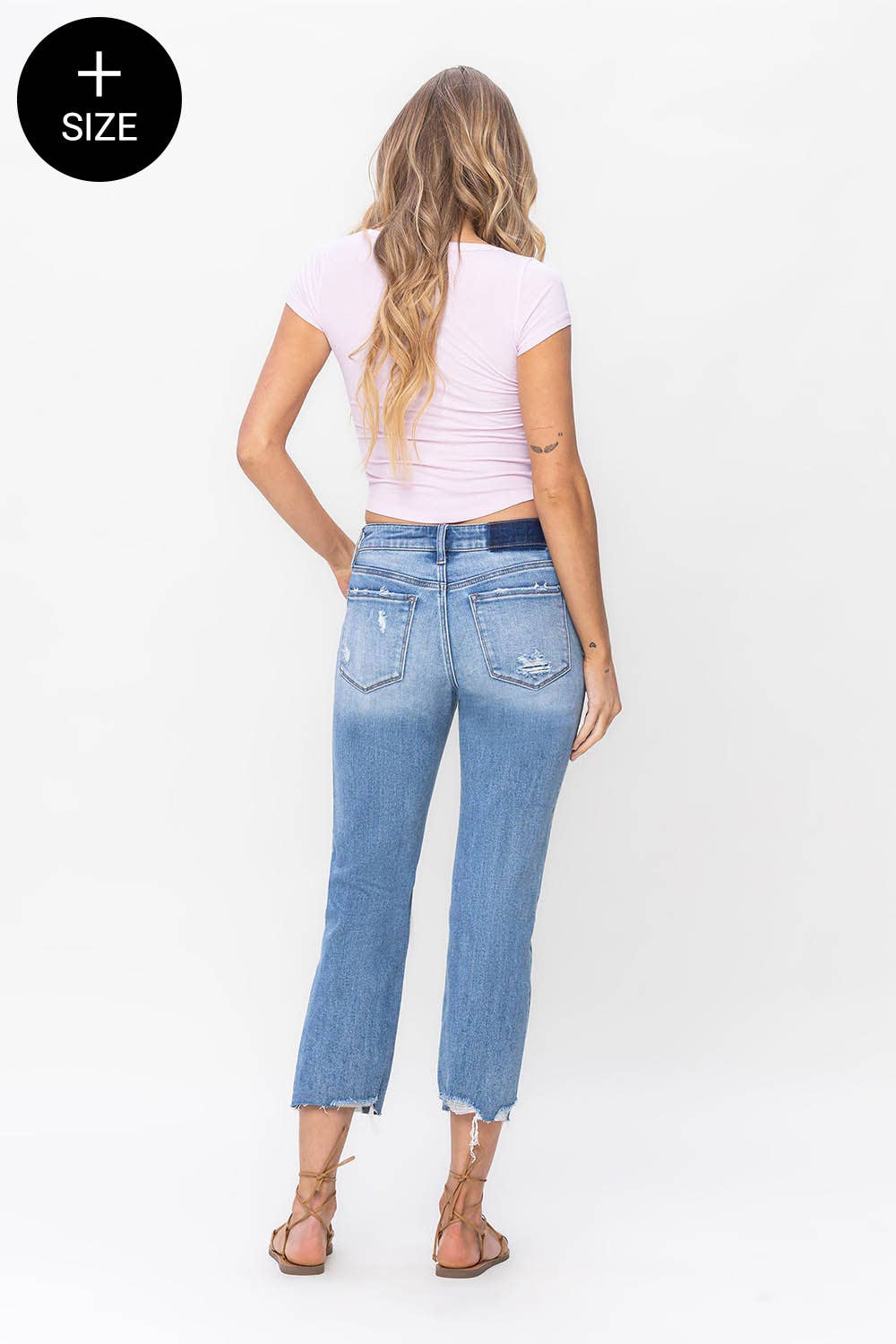 PLUS SIZE MID RISE CROP STRAIGHT JEANS LV1179-P: TRANSPARENT / 18