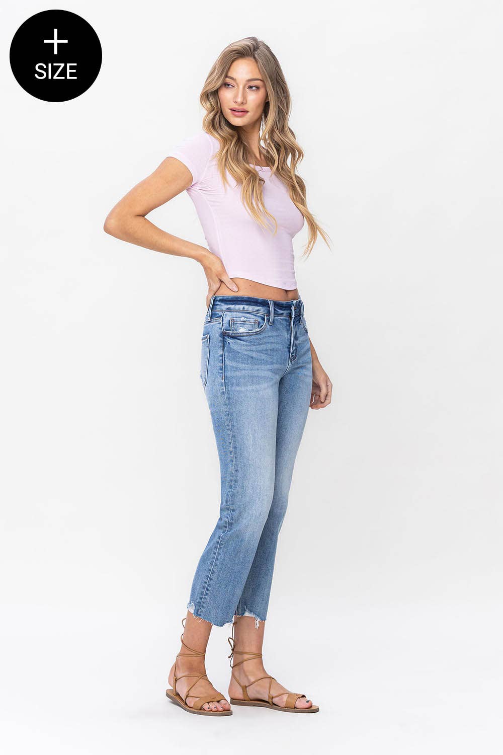 PLUS SIZE MID RISE CROP STRAIGHT JEANS LV1179-P: TRANSPARENT / 18