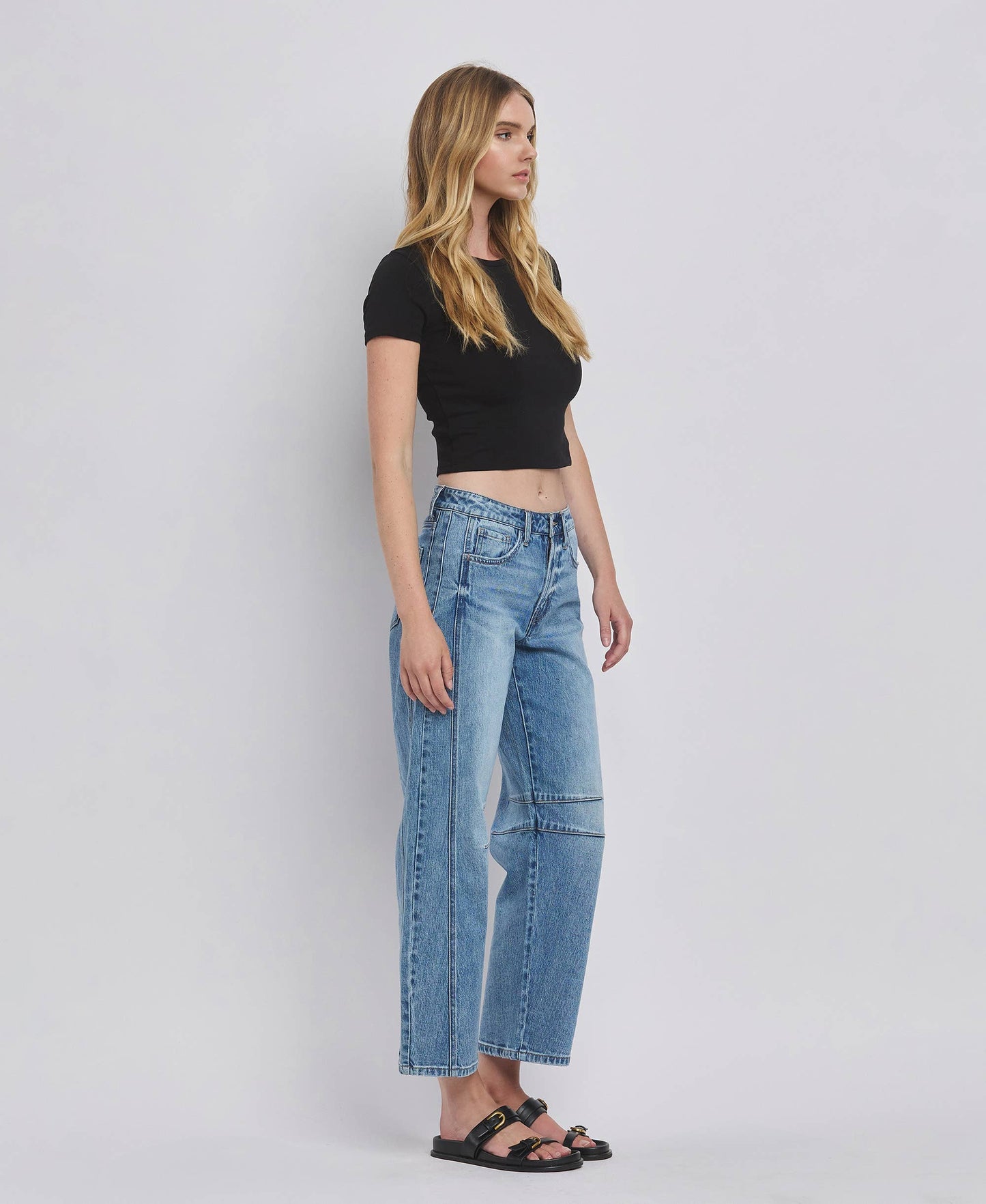 HIGH RISE BARREL LEG JEANS T6514: TINGLE / 26
