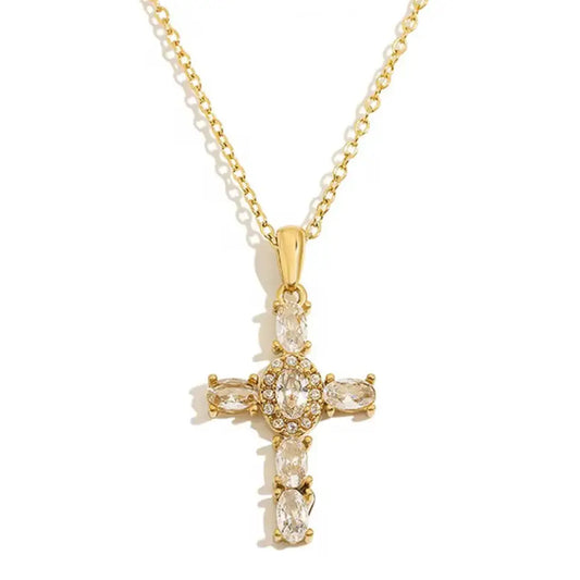 Cross Oval CZ Necklace Waterproof